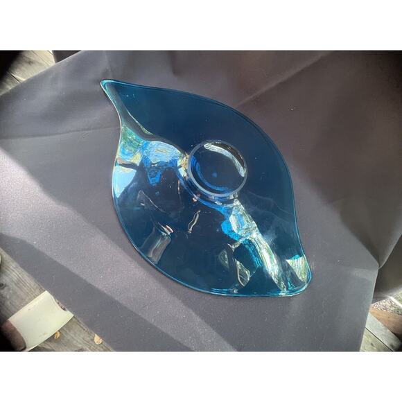 Viking Glass EPIC BLUENIQUE Platter Freeform Atomic Oblong Console Bowl Blue 19" - Picture 7 of 8